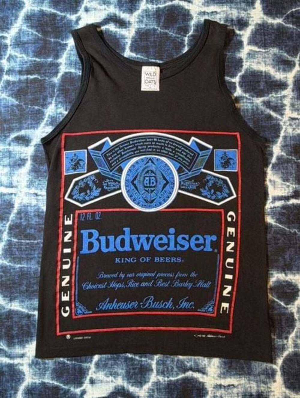 Vintage 1991 Budweiser Label Tank Top Wild Oats Single Stitch Made In USA